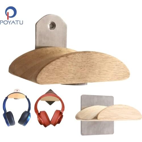 POYATU Wood Desk Mount Universal Office Hanger Gaming Headphone Stand Bracket Display Rack Headset Holder Wooden Retro Stylish