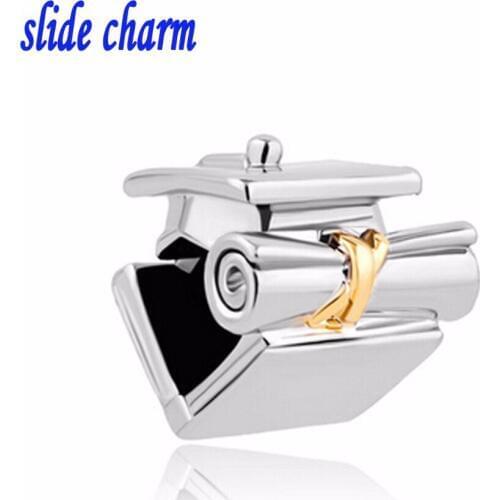 Slide charm Free shipping school season student Dr. cap charm beads fit Pandora bracelet
