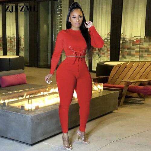 Solid Casual Two Piece Tracksuit Women Early Autumn Biker Style Long Sleeve Drawstring Crop Top+high Waist Skinny Legging Suit