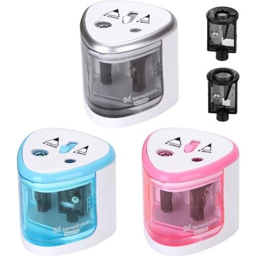 2-Hole Battery-Powered Electric Automatic Pencil Sharpener with 2 Replacement Blades for Kids Adults Home Office School
