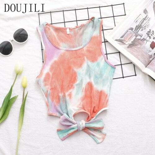 DOUJILI Hot Summer Tops Geometric Print Round Neck Sleeveless Hot Sale Women Ladies Tanks Top Tees