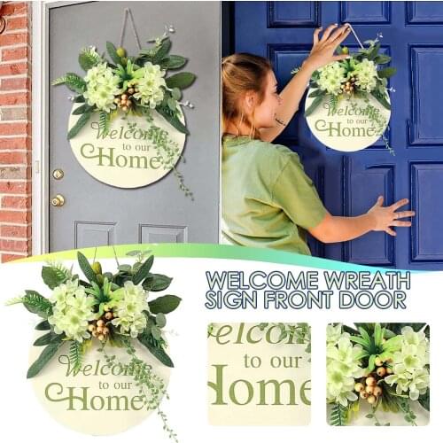 Welcome Wreath Sign Hanger Farmhouses Front Porch Door Decor Rustic Home Decor Family Figurines Ornament Decoration Accessories
