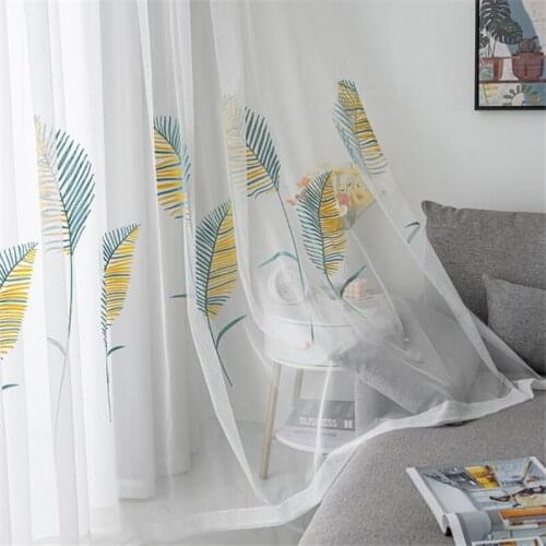Embroidered Tulle Curtains for Living Room European Window Treatments for Bedroom Blue Plant Sheer Curtain Panel Curtains Custom