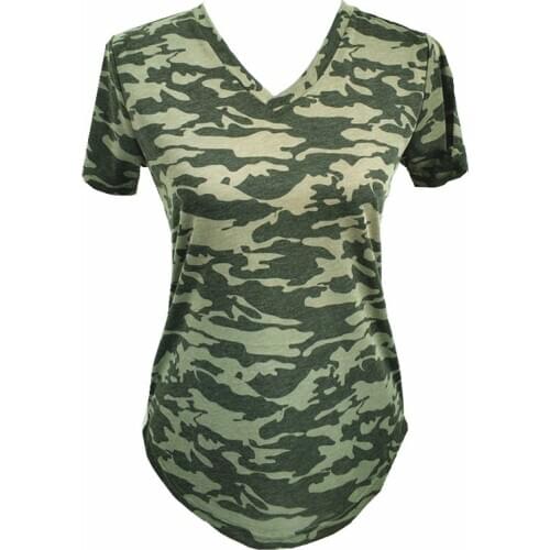 Women Camouflage V Neck T-Shirt