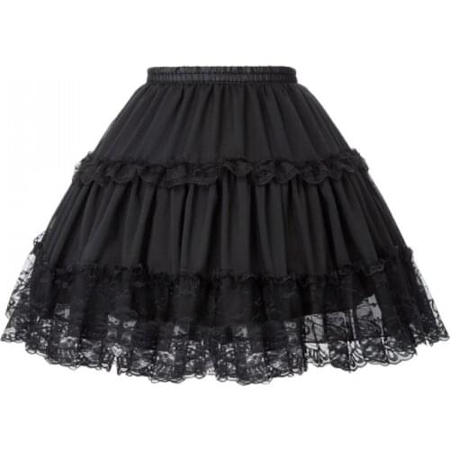 Womens Lolita Skirts Y2K Petticoat Evening Party Gothic Underskirt Vintage Elastic Waist 2 Loop Ruffles Crinoline Mini Skirt