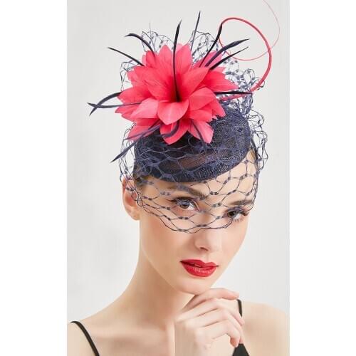 Blue Red Fedora Hats For Women Hats For Church Linen Fascinators Hat Vintage Headband Cocktail Cap Tea Party Headwewar for Girls