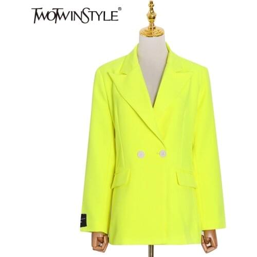 TWOTWINSTYLE Patchwork Button Solid Blazer For Women Notched Long Sleeve Minimalist Blazers Female 2021 Fashion New Clothing