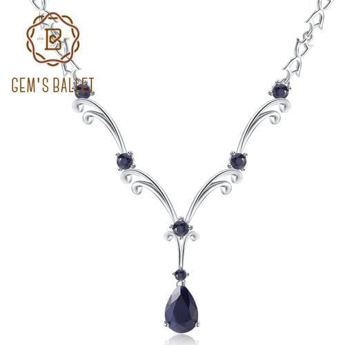 GEMS BALLET Luxury 5.61Ct Natural Blue Sapphire Gemstone Pendant Necklace for Women 925 Sterling Silver Vintage Fine Jewelry