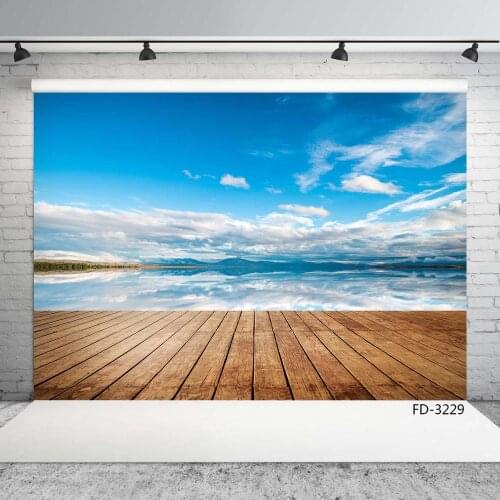 Scenic Sea Cloud Wooden Floor Photo Backdrop Vinyl Cloth Background for Children Portrait Wedding Photoshoot Photography Props