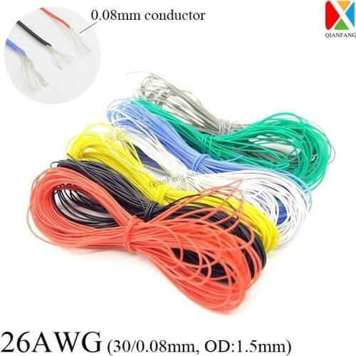1M 26AWG Silicone Rubber Copper Wire Cable Electron LED Lamp Lighting Cable Super Soft Flexible High Temperature Insulated Wired