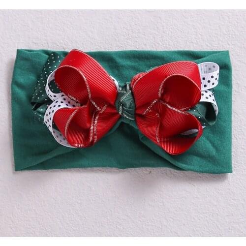 1pcs Girls Christmas Bow Baby Headband Infant Toddler Headwrap with Ribbon Newborn Baby Hairband Kids Green Red Christmas Gifts
