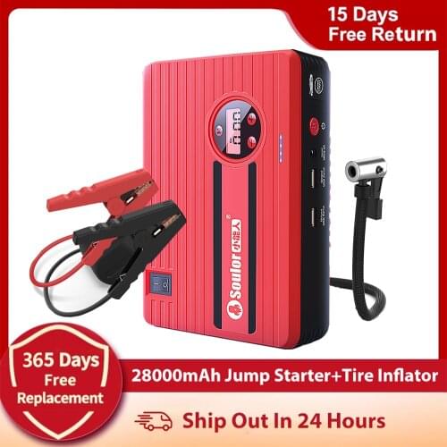 4 In 1 Car Jump Starter 28000mAh/20000mAh Pump Air Compressor Power Bank 12V Auto Battery Booster 150PSI Digital Tire Inflator