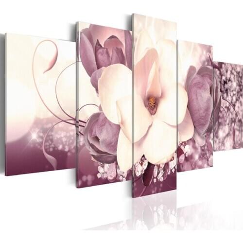 5D Diamond Embroidery Cross Stitch 5 Pcs Painting Purple Floral Home Decor Full Round Drill Pictures Modern Handmade Wall Art