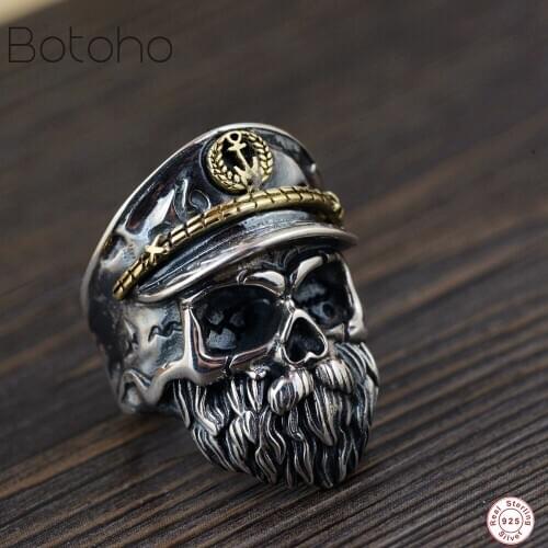 925 Sterling silvercolour mens Skull ring Mens Ring Punk Rock Retro Adjustable Size Skull Ring Knight Mens charm Men Ring
