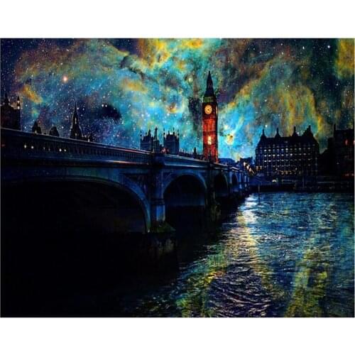 5D DIY Full Round Diamond Painting Night View Of The City Under The Stars Cross Stitch 3D Embroidery Mosaic Home Decor Art Y1615