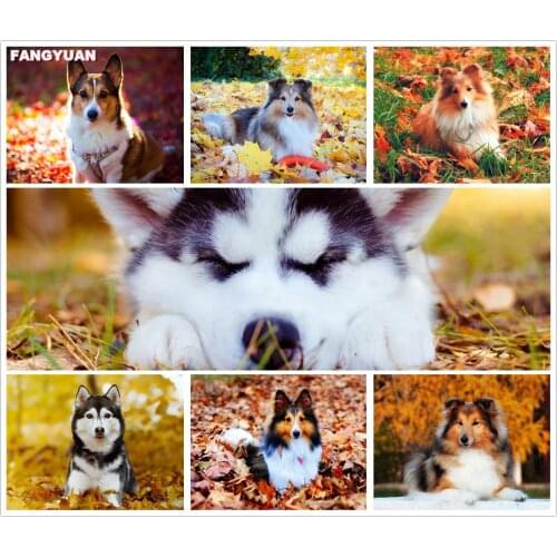 Diy 5D Diamond Painting Dog Mosaic Picture of Rhinestones Diamond Embroidery Autumn Leaf Animals Gift Handmade Home Decor Gift
