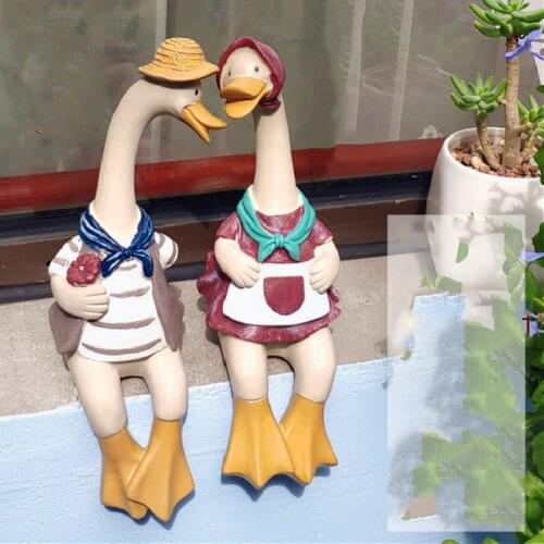 American Country Resin Cartoon Couple Duck Ornaments Courtyard Garden Sculpture Crafts Outdoor Landscape Figurines Decoration