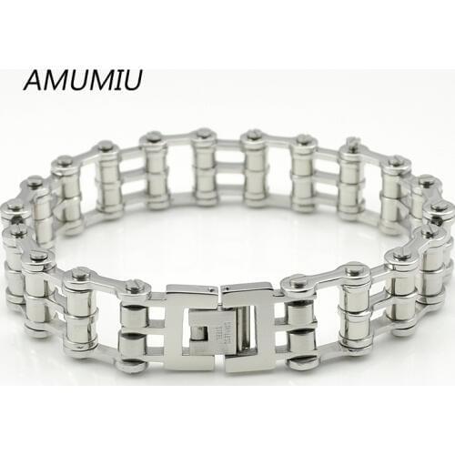AMUMIU Fashion Jewelry For PUNK Biker 316L Stainless Steel Mens Motorbiker Bicycle Chain Bracelet 2017 HZB044
