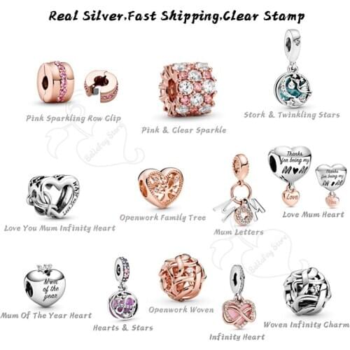 Authentic 925 Silver Sterling Infinity Heart Charms Family Tree Beads Fits Pdoras Bracelets Anklet Accessories