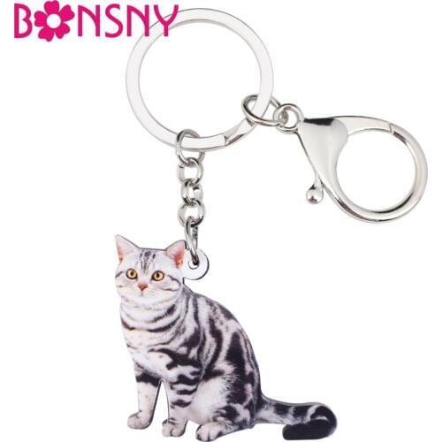 Bonsny Acrylic American Shorthair Kitten Cat Key Chains Keychain Rings Fashion Jewelry For Women Girls Ladies Handbag Car Charms