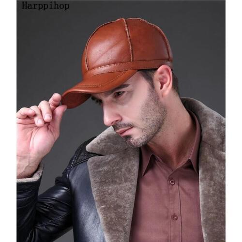 Black Women MEN Genuine Leather Baseball Cap Adjustable Casual Warm HAT Free Shipping real cowhide hats
