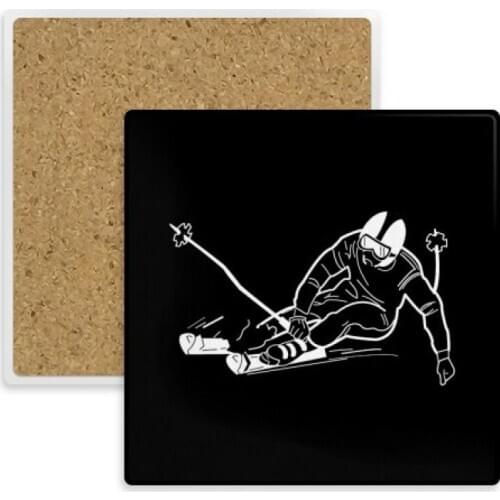 Black Winter Sport Skiing Pattern Illustration Square Coaster Cup Mug Holder Absorbent Stone for Drinks 2pcs Gift