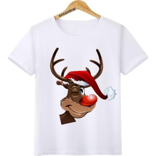 Reindeer t shirt Kid fashion Short Sleeve t-shirt Children White Tshirt Girls Boys kawaii Christmas Santa Tops clothes,BAL609