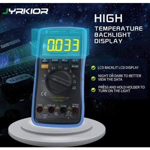 Jyrkior Auto Range Auto Power Off Multimeter With Temperature Test Digital Multimeter Backlight AC/DC Ammeter Voltmeter