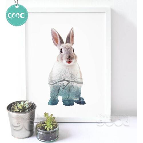 Rabbit with Snow scene Canvas Art Print Poster, Wall Pictures for Home Decoration, Wall Decor YE119