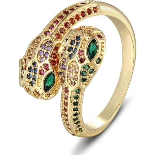 New Punk Snake Rings For Women Rainbow CZ Stones Dance Party Opening Adjustable Finger Ring Special Girl Gifts Statement Jewelry