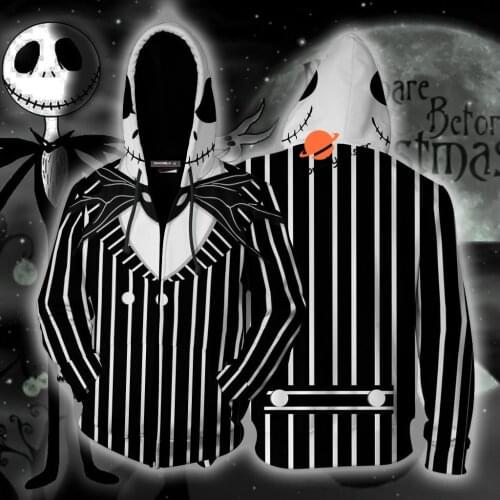 The Nightmare Before Christmas Jack Skellington Cosplay Costumes Hoodies zipper Sweater 3D Print Christmas Halloween Oversize