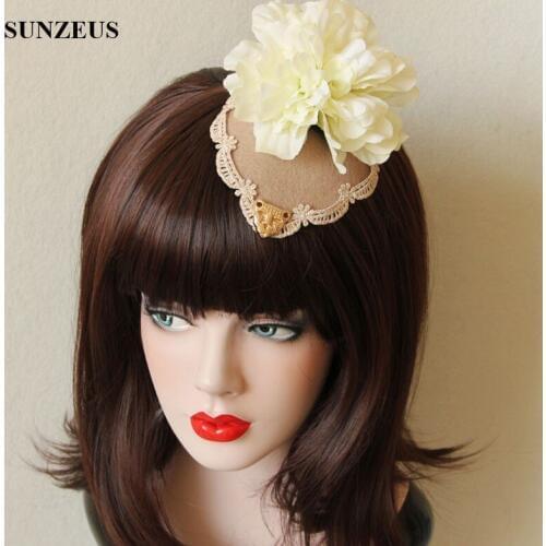 Beautiful Gentlewoman Small Headwear With Big Flower Bridal Party Hats Lace Edge Head Accessory Wholesale FJ-10