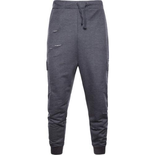 HOT 2019 Outdoor autumn winter Sport jogging running Cut hole hip hop elastic loose harem track pants men side pocket trousers