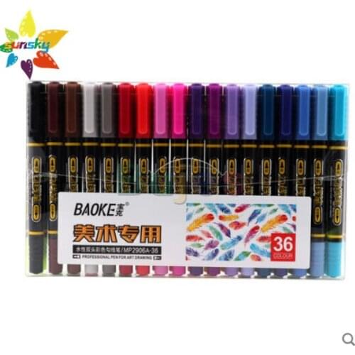 BAOKE 12/24/36 color Water solubility marker Double head art line pen multi color thin/thick head big head note pen art supplies