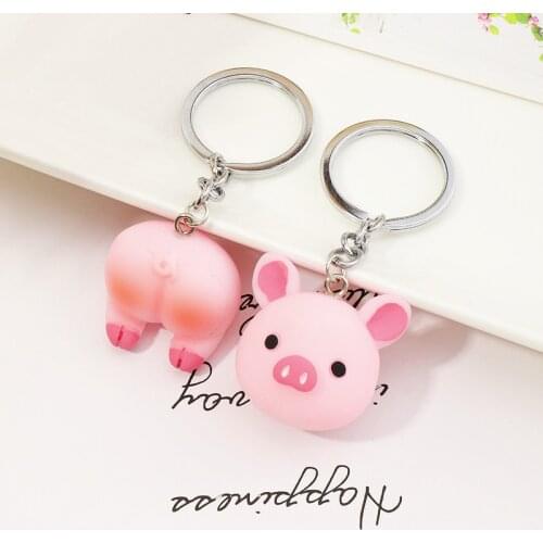 Cute Pink Pig Keychain for Women Cartoon Animals Butt Key Chains Girl Kawaii Piggy Keychains Child Bag Pendant Key Rings Jewelry