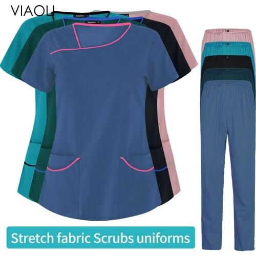 Fashion Womens Blouse Tops Soild Short Sleeved V-neck Tops Working Uniforms Doctor Nurse Shirt Blouse Pet Clinic Scrubs Costume