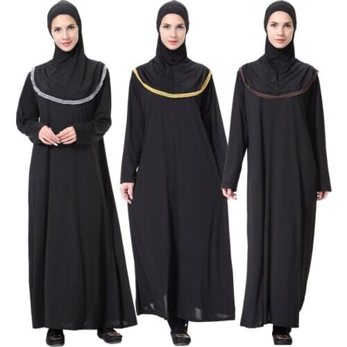 Ramadan Muslim Prayer garment Abaya Dress Women Black Long Sleeve Big Swing A-line Maxi Dresses with hijab Islamic Burka Kaftan