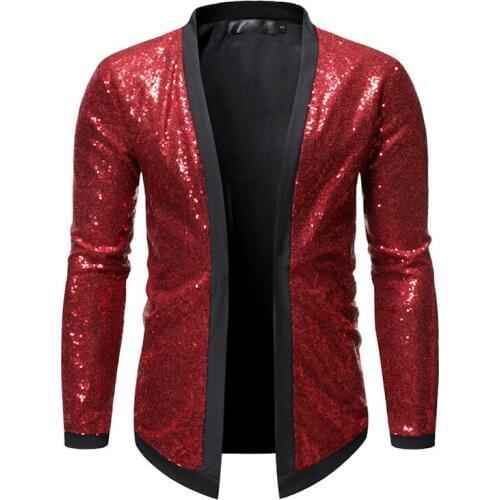 Red Sequins Blazer Men Slim Fit DJ Nightclub Prom Blazer Mens Party Wedding Tuxedo Suit Blazer Jacket Stage Clothes for Singers