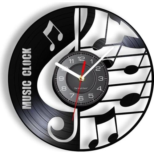 Musical Clock Music Score Notes Vinyl Record Wall Clock For Music Studio Treble Clef Album Longplay Craft Cutting Hanging Watch