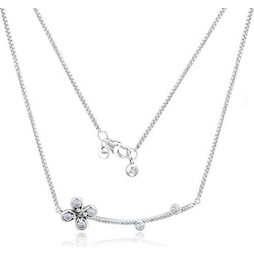CKK Bar Necklace Silver 925 Sterling Jewelry Four Petal Flower Necklaces for Lady Girl gift free shipping N094