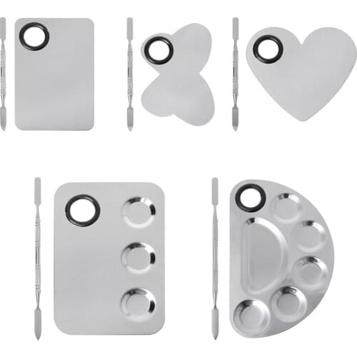 Stainless Steel Paint Palette Tray Mixing Rod Spatula Set For Nail Art Supply School Supplies Watercolor Oil Painting Makeup