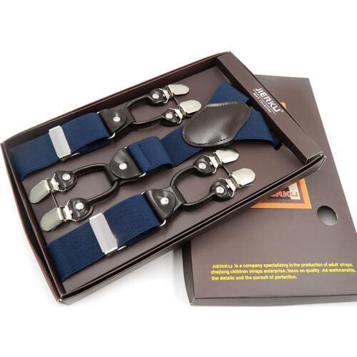 JIERKU Suspenders Mens Casual Braces 6 Clips Suspensorio Fashion Trousers Strap Father/Husbands Gift 3.5*120cm JK6C061
