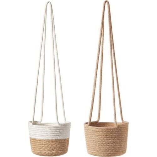 Handwoven Hanging Planter Plant Basket with Jute Cotton Cord Indoor Flower Pot Macrame Storage Organizer Home Decor
