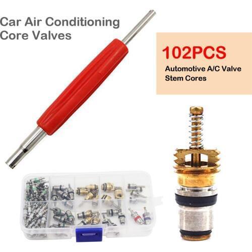 Car Air Conditioning Core Valves 102Pcs,R12 R134A Automotive A/C Valve Stem Cores w/Removal Tool for Car Air Contitionaing Repai