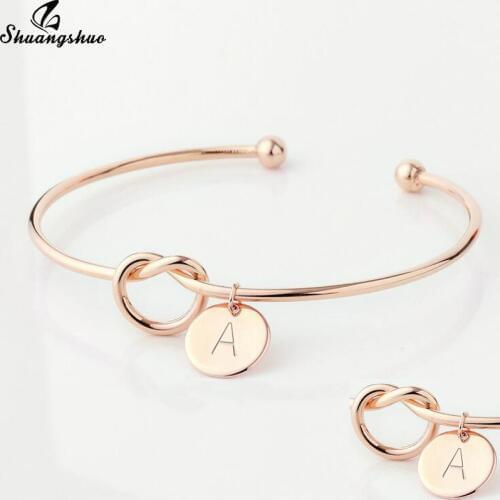 Shuangshuo A Letter Pendant Knot Bracelet 26 Alphabet Initial Bangles for Women Round Charm Bracelets Wedding Open Bangle Bijoux