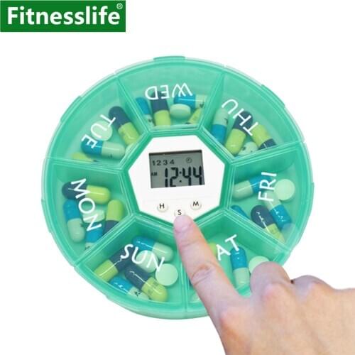 Pill Dispenser Organizer Case Box Container Medicine Large 7 Days Weekly am pm LED Timer Reminder Alarm Clock Tablets Storage