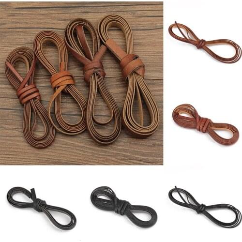 Vintage Genuine Leather Cable Strip Flat Rope DIY Leather Craft Jewelry Bag 1 Meters Leathercraft