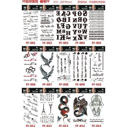Temporary tattoo sticker Flowers animals skulls Waterproof fake tattoo for men and women 190*90mm