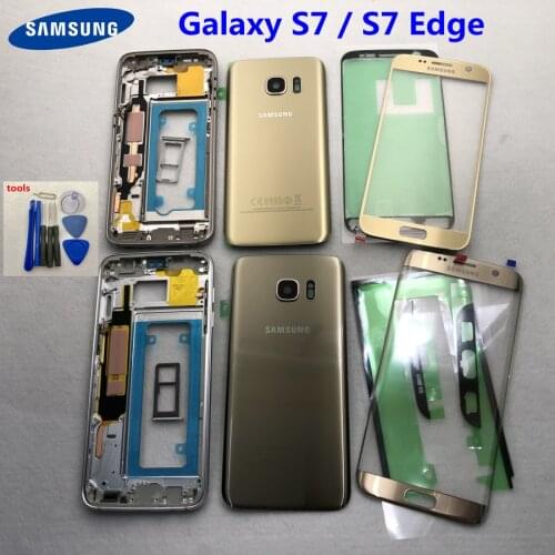 S7 Middle Frame Battery Back Cover For Samsung Galaxy G930F G935F G930FD G935FD S7 Edge Full Housing With Touch Glass Lens