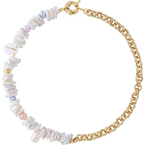 Creative design women fashion neck accessories round gold-color chain freshwater pearls stitching 2020 new autumn jewelry